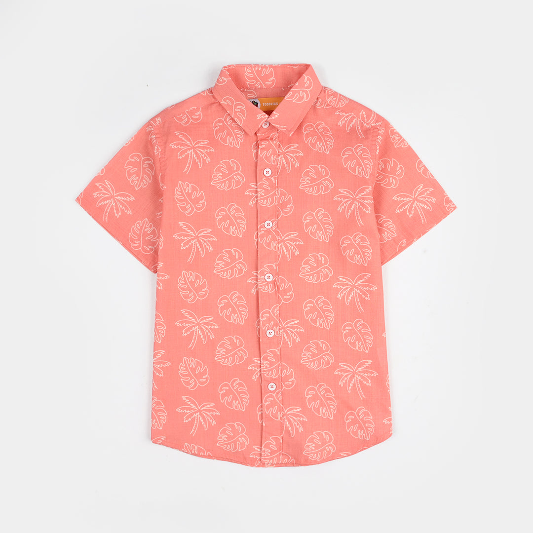 Boys Cotton Slub Shirt (Leaf) - Orange
