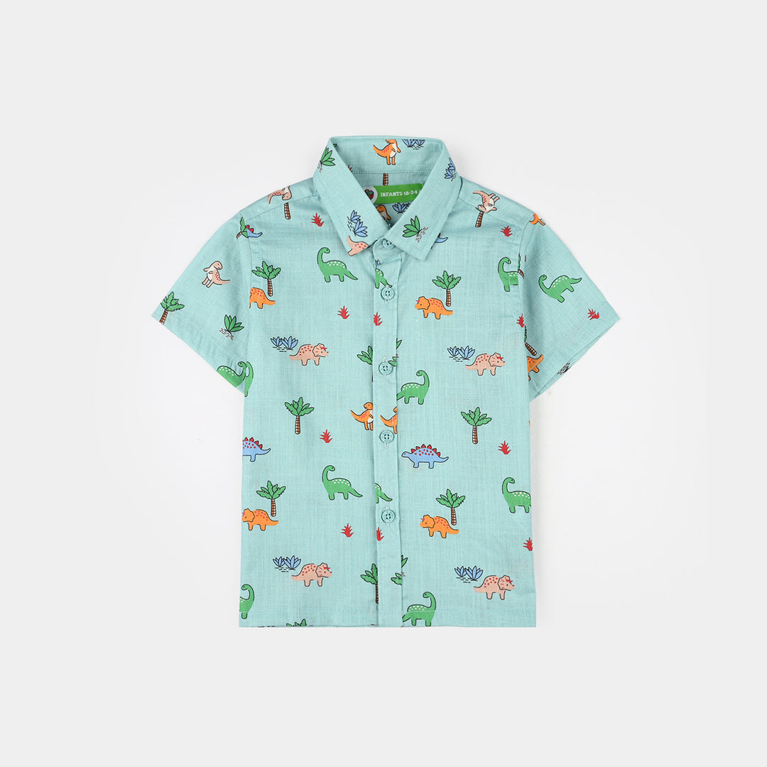 Infant Boys Cotton Slub Shirt (Safari) - Light Green