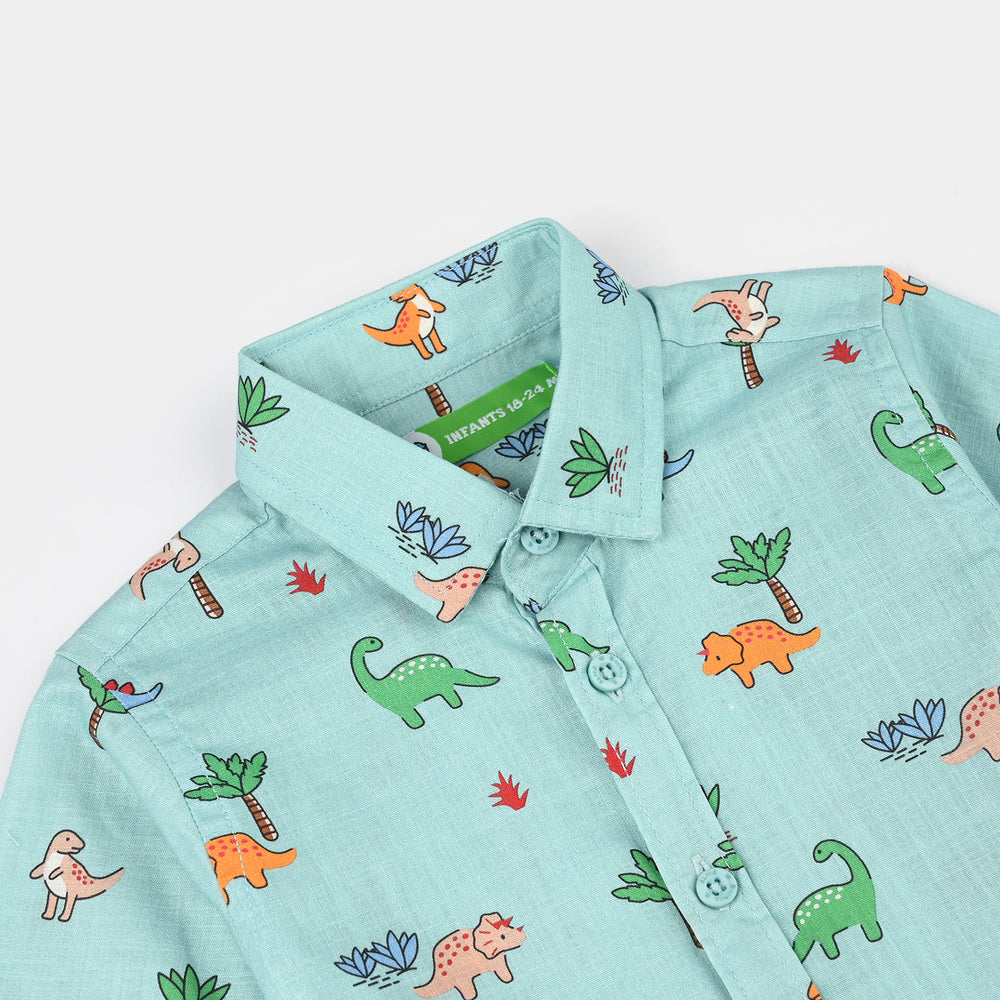 Infant Boys Cotton Slub Shirt (Safari) - Light Green