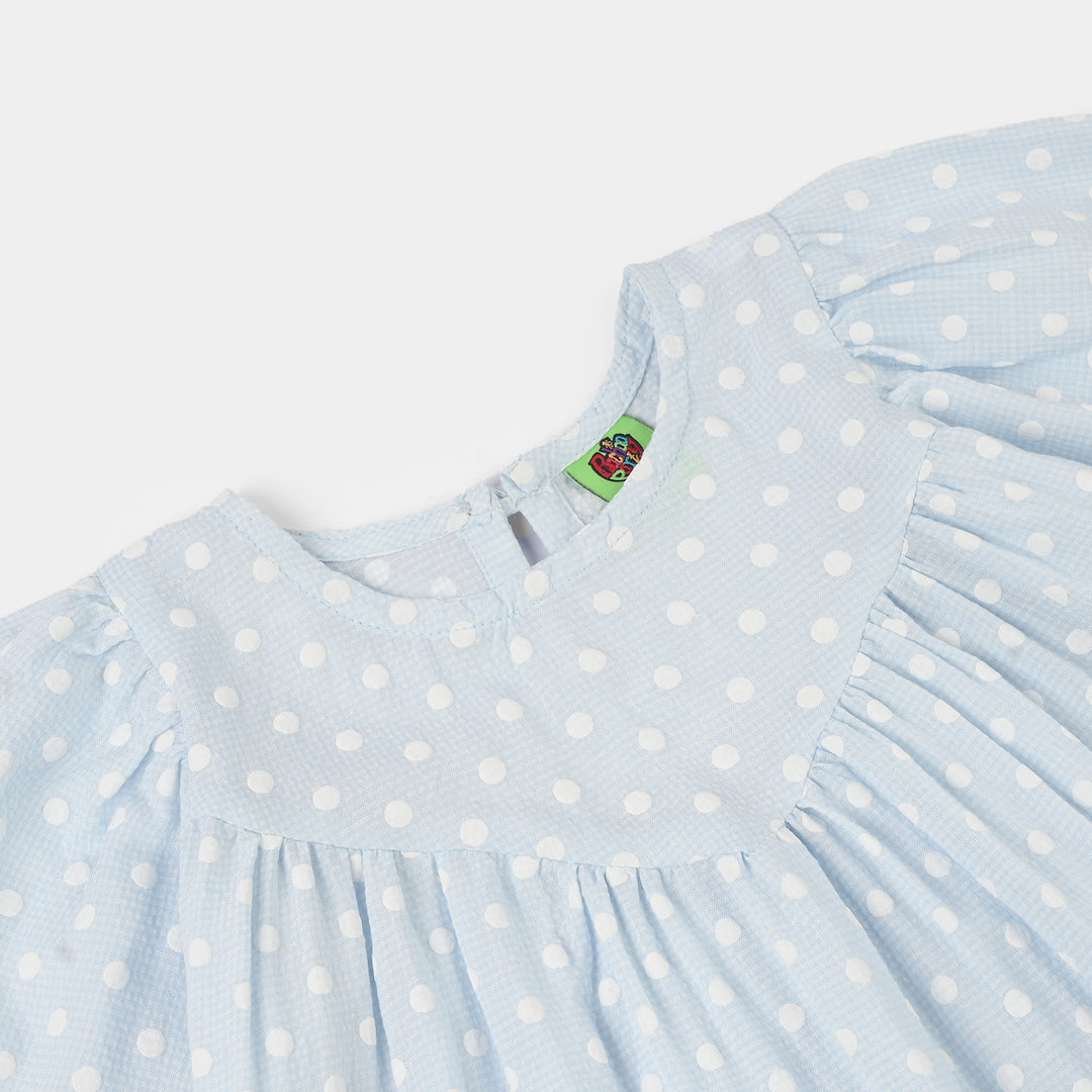 Infant Girls Cotton Casual Frock - Blue