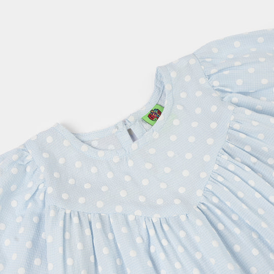 Infant Girls Cotton Casual Frock - Blue