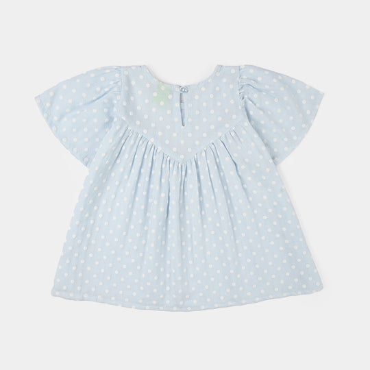 Infant Girls Cotton Casual Frock - Blue