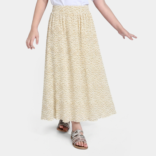 Girls Poly Net Long Skirt Pleated - Multi