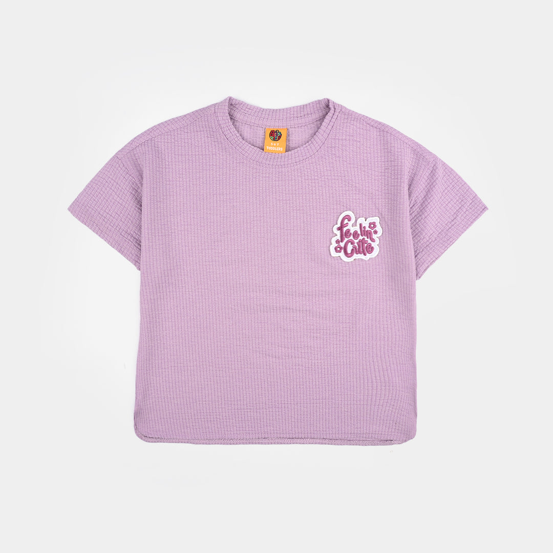 Girls Thermal T-Shirt (Feeling Cute) - Purple