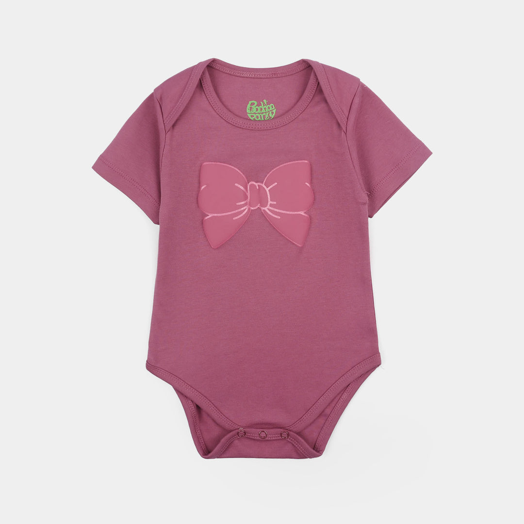 Infant Girls Cotton Interlock Romper (Bow) - Purple