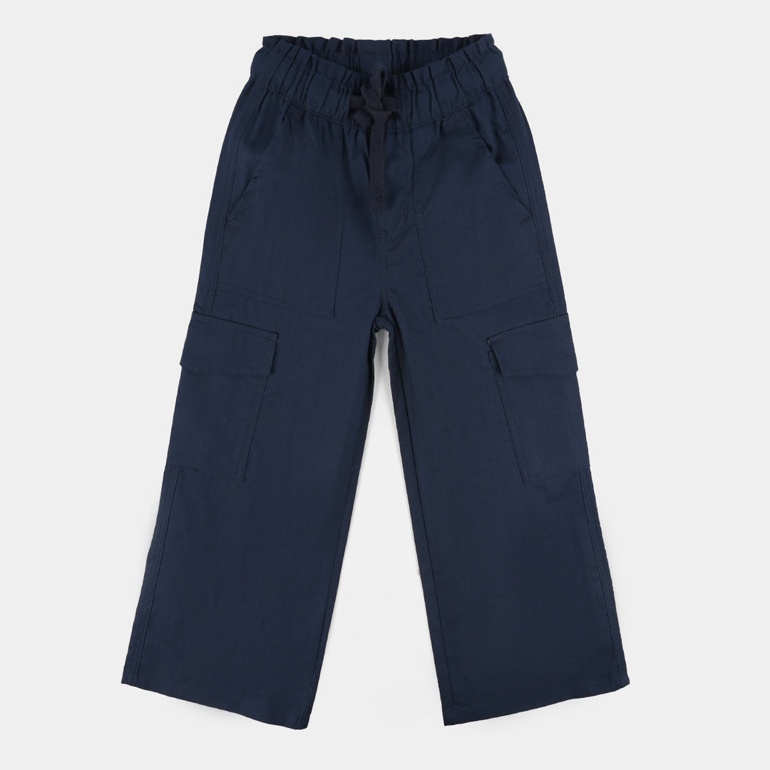 Girls Cotton Slub Pants (Pleated) - Blue