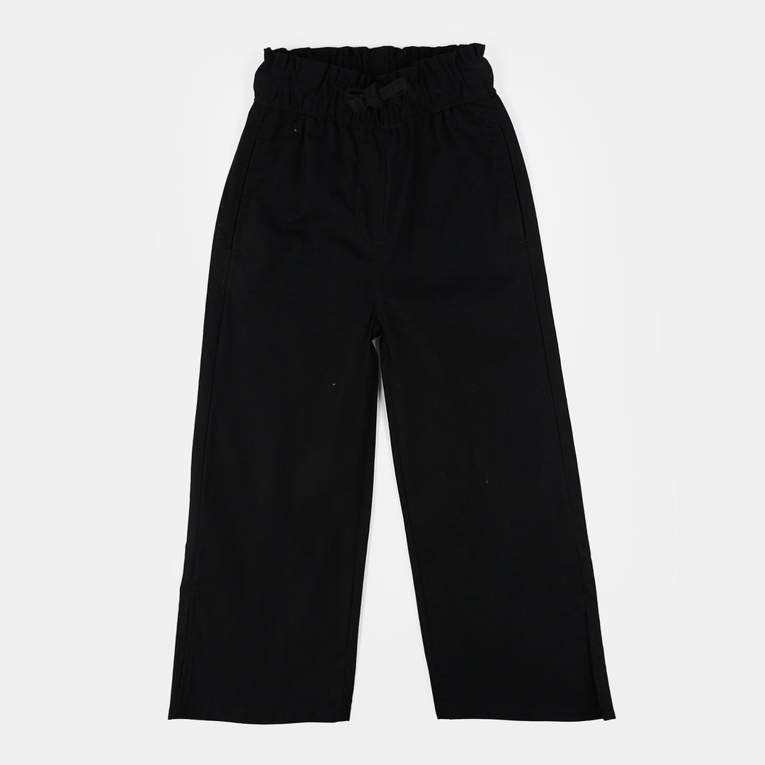 Girls Cotton Slub Pants (Slit) - Black