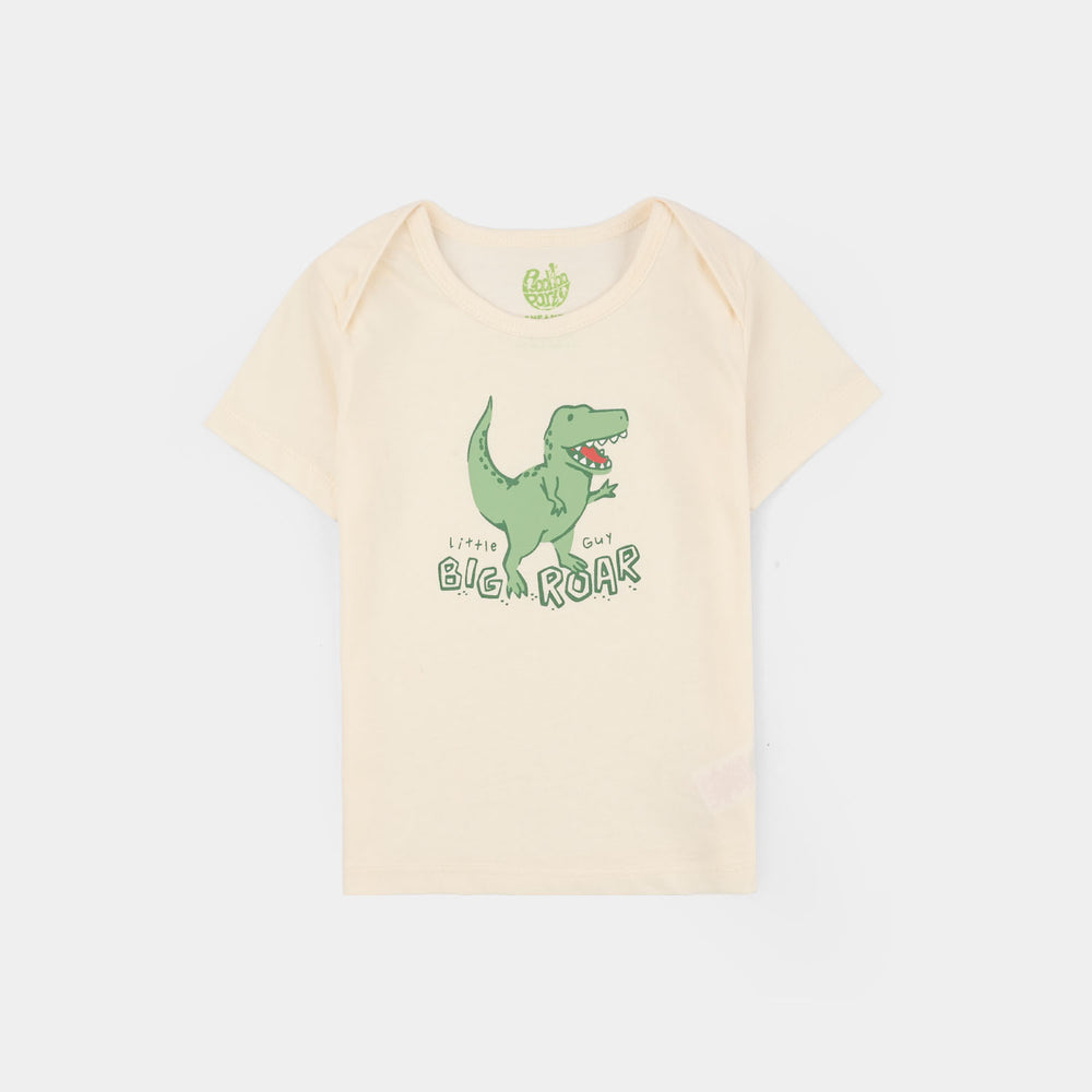 Infant Boys Cotton Jersey T-Shirt + Romper (Big Roar) - Off White/Yellow