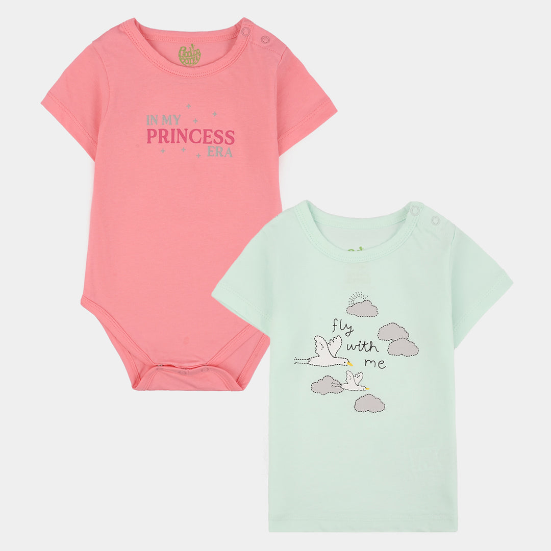 Infant Girls Cotton Jersey T-Shirt + Romper (Fly With Me) - Multi