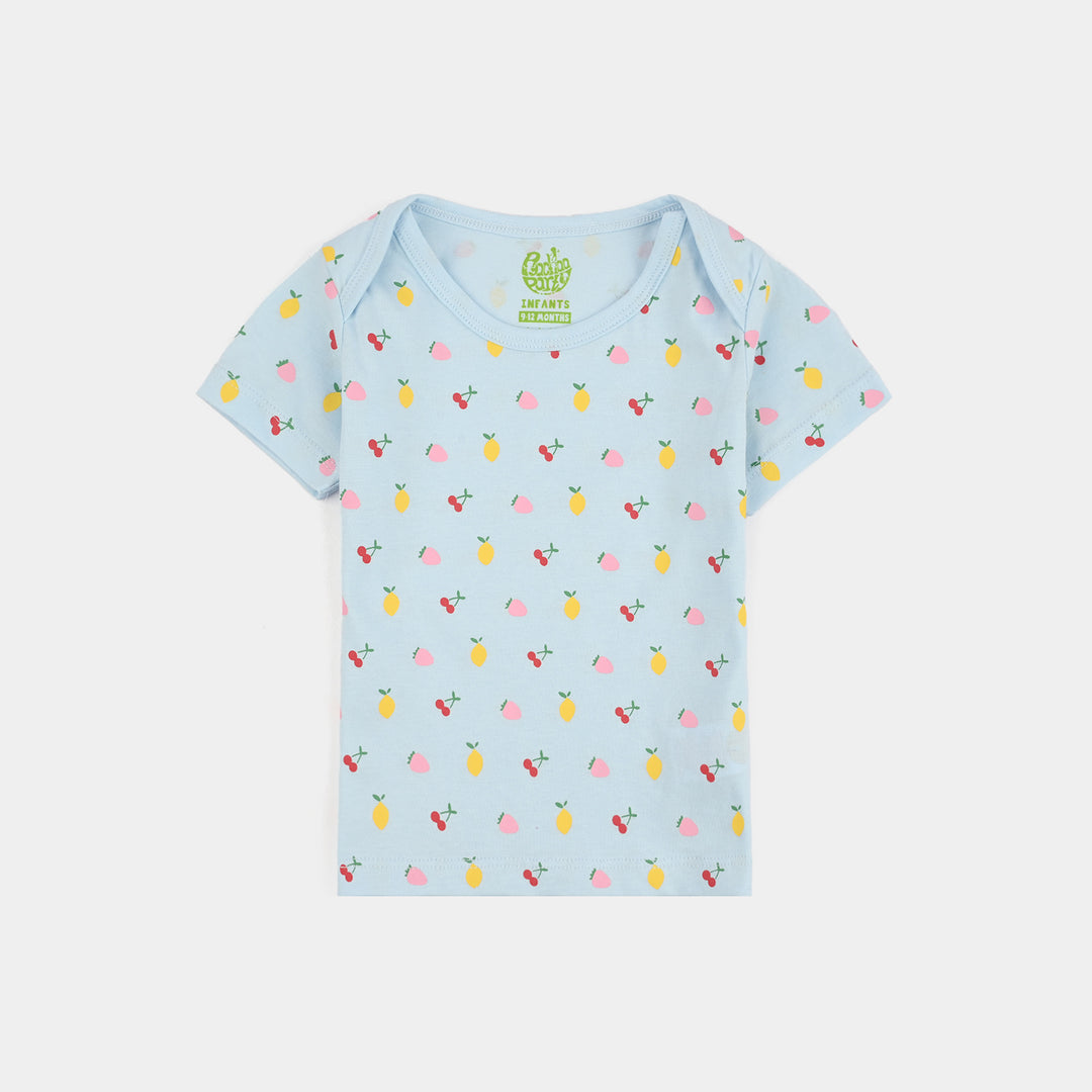 Infant Girls Cotton Jersey T-Shirt Set (Fruits Pack of 3) - Blue/Red/Multi