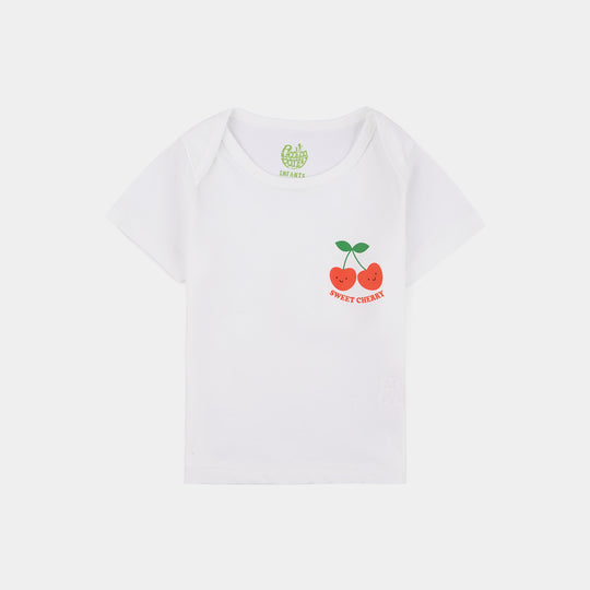 Infant Girls Cotton Jersey T-Shirt Set (Fruits Pack of 3) - Blue/Red/Multi
