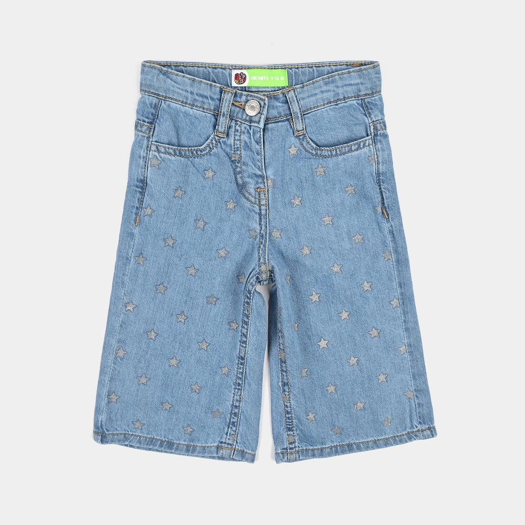 Infant Girls Denim Stretch Pant Glitter Star-D.Blue