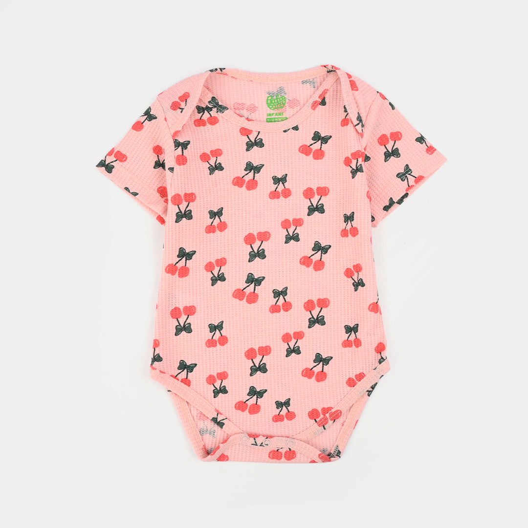 Infant Girls Cotton Romper (Cherry) - Pink