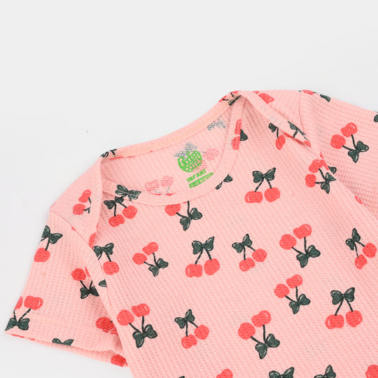Infant Girls Cotton Romper (Cherry) - Pink