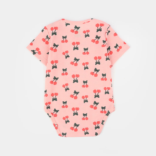 Infant Girls Cotton Romper (Cherry) - Pink