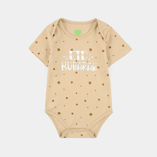 Infant Unisex Cotton Romper (Eid Mubarak) - Brown