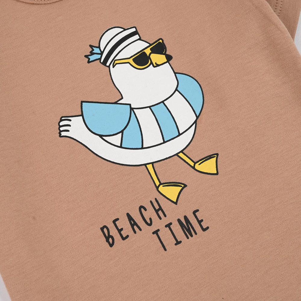 Infant Unisex Cotton Interlock Romper (Beach Time) - Brown