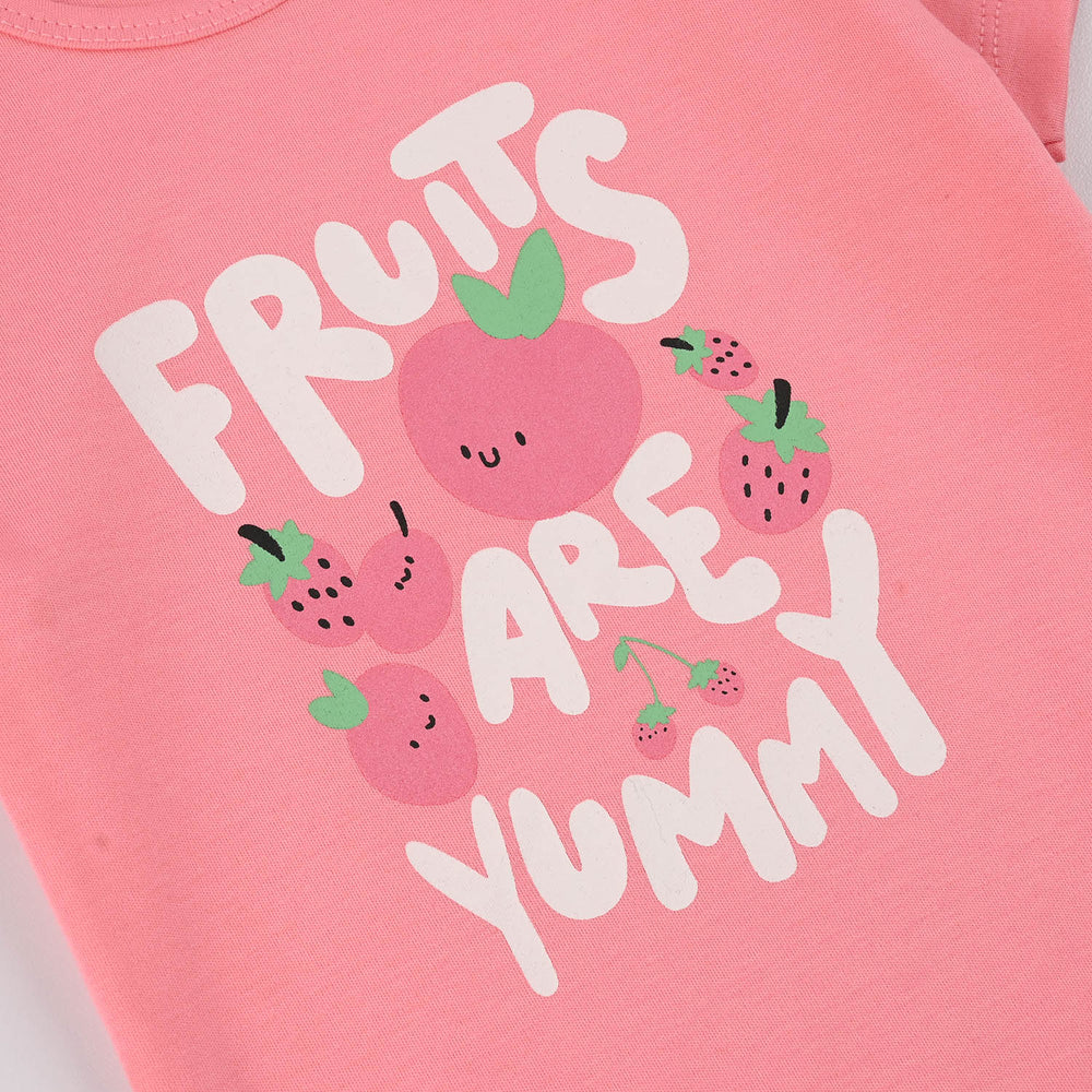 Infant Girls Cotton Romper (Fruits Are Yummy) - Pink