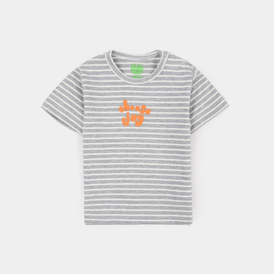 Infant Boys Striped Jersey T-Shirt – Grey & White with Orange Print