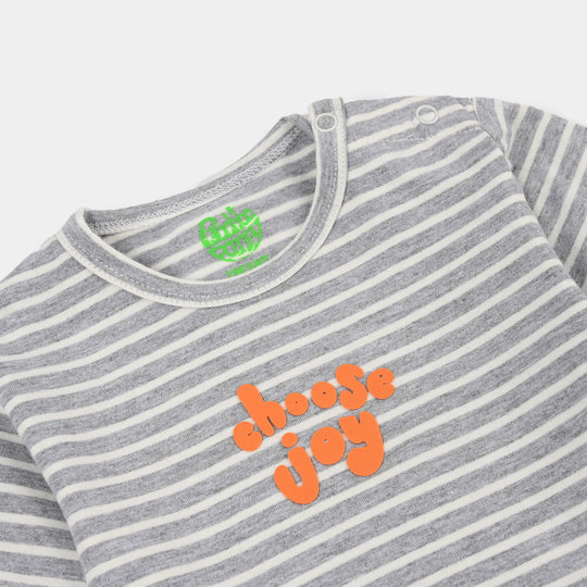 Infant Boys Striped Jersey T-Shirt – Grey & White with Orange Print