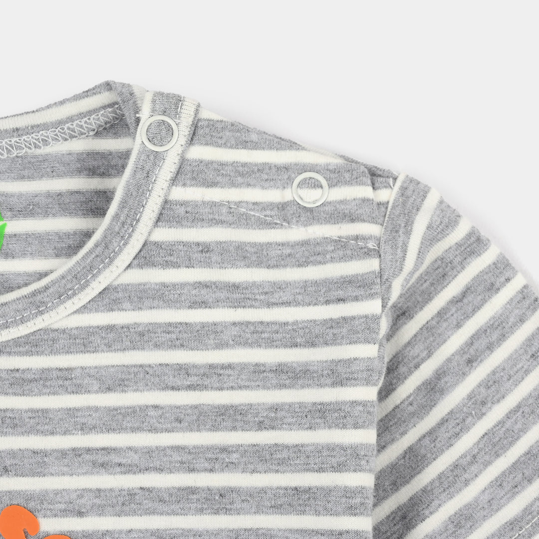 Infant Boys Striped Jersey T-Shirt – Grey & White with Orange Print
