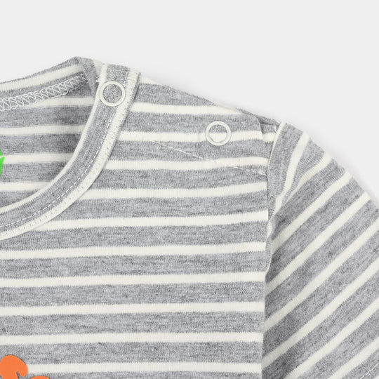 Infant Boys Striped Jersey T-Shirt – Grey & White with Orange Print