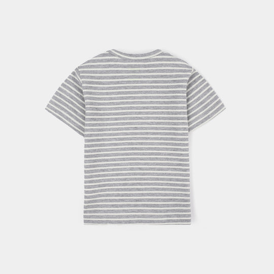 Infant Boys Striped Jersey T-Shirt – Grey & White with Orange Print