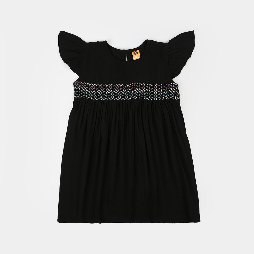 Girls Cotton Casual Frock Dusky-BLACK