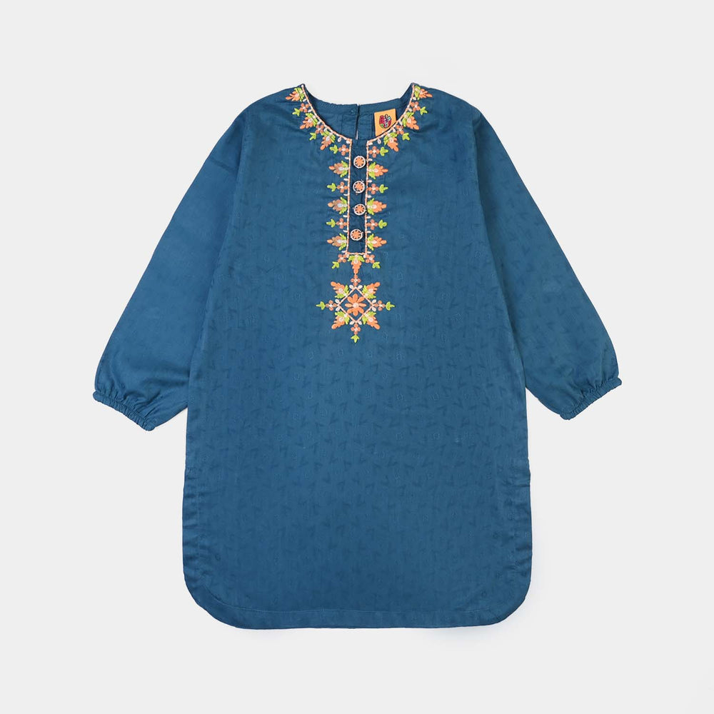 Girls Jacquard Emb 2Pcs Zareen - Teal Blue