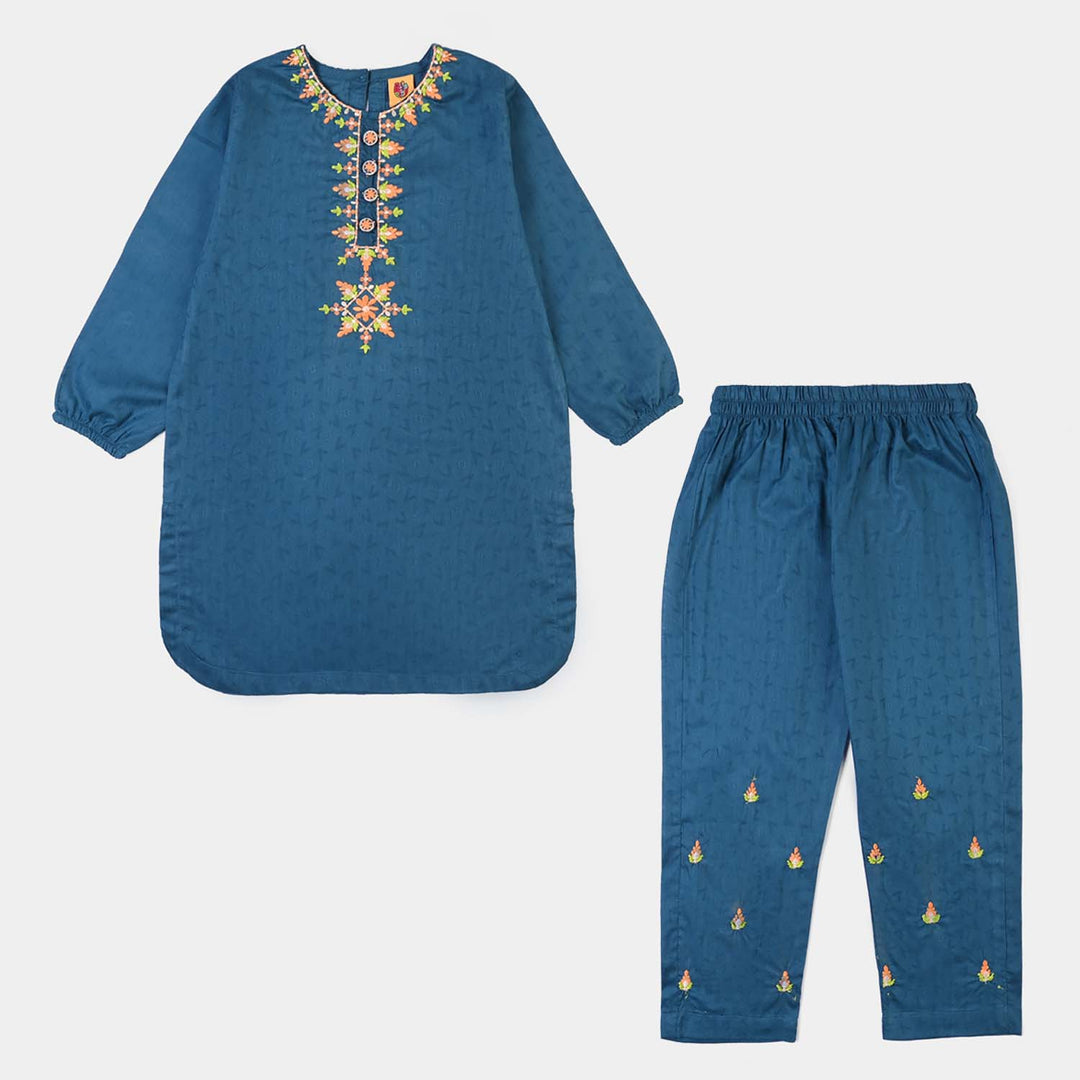 Girls Jacquard Emb 2Pcs Zareen - Teal Blue