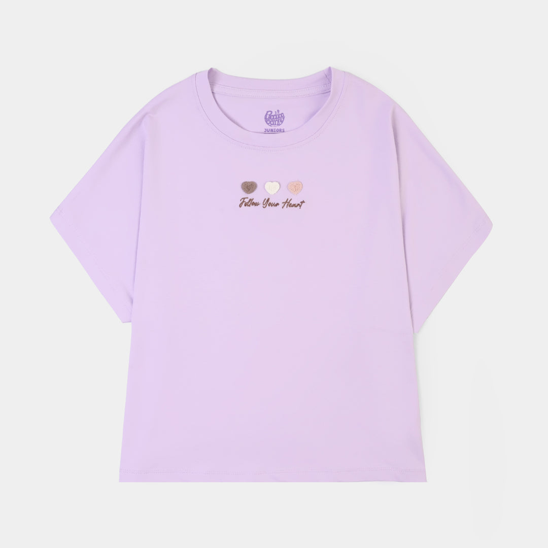 Girls Lycra Jersey T-Shirt H/S FOLLOW YOUR HEARTS-Purple