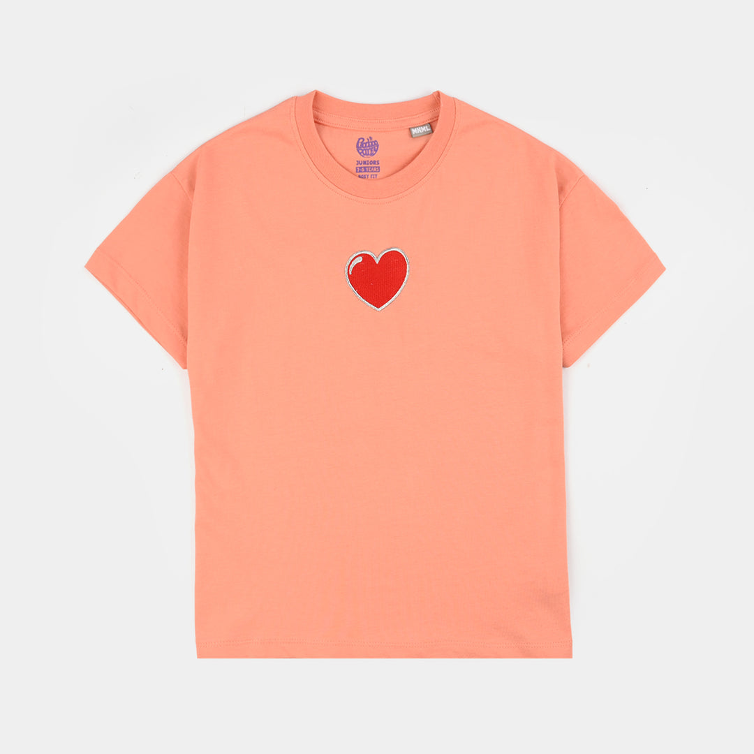 Girls Cotton Jersey T-Shirt H/S Hearts-ORANGE