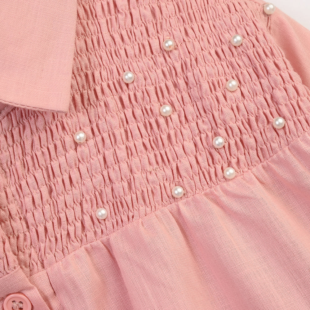 Teens Girls Cotton Casual Top Pearls-Pink