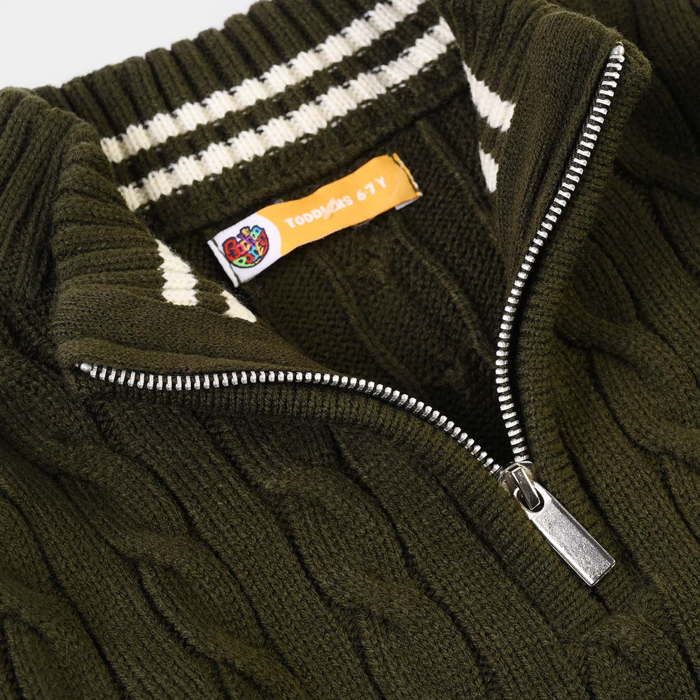 Boys Acrylic Sweater - Twisted - Olive - Green