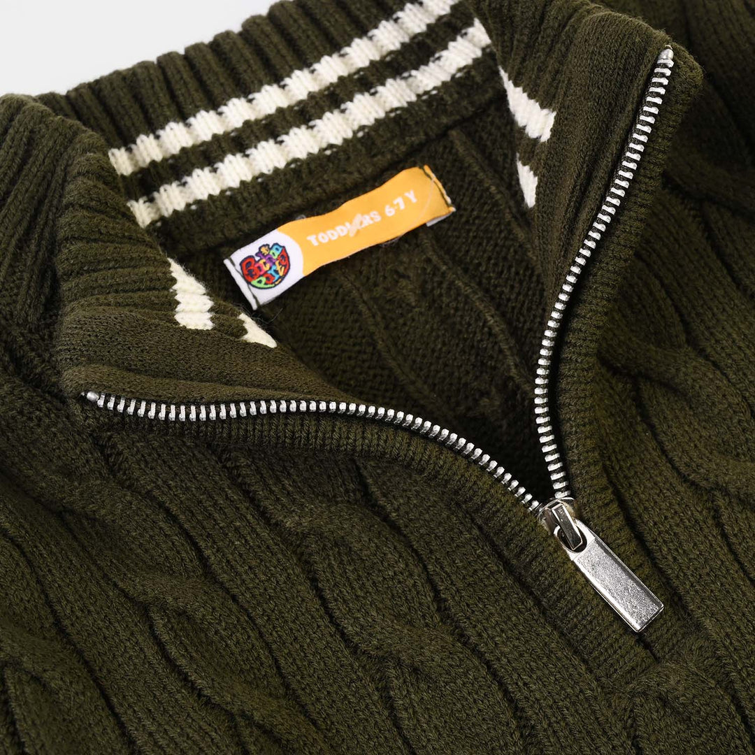 Boys Acrylic Sweater - Twisted - Olive - Green