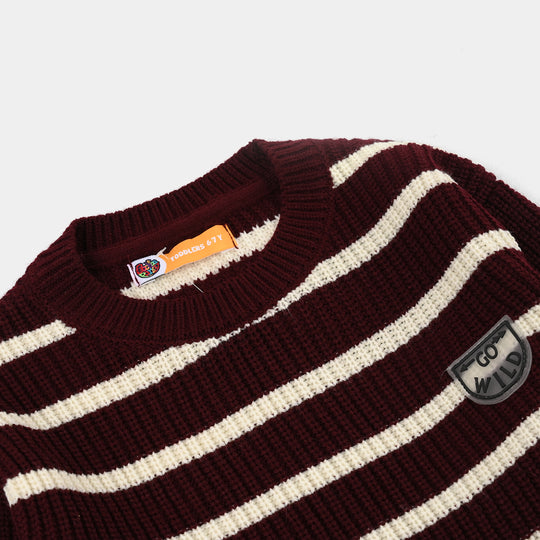 Boys Acrylic Sweater - Go Wild - Maroon & Off White