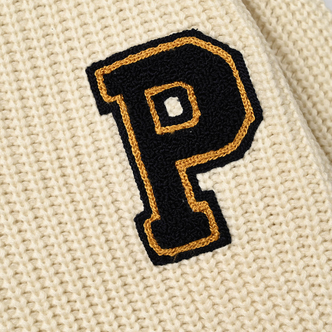 Boys Acrylic Sweater - Letter P - Off White