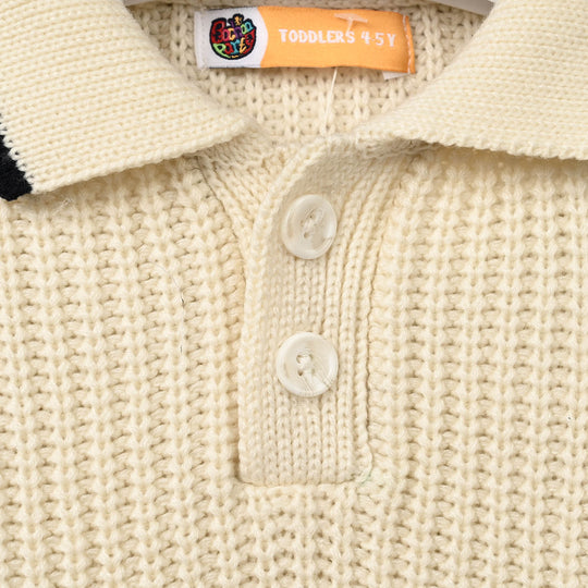 Boys Acrylic Sweater - Letter P - Off White
