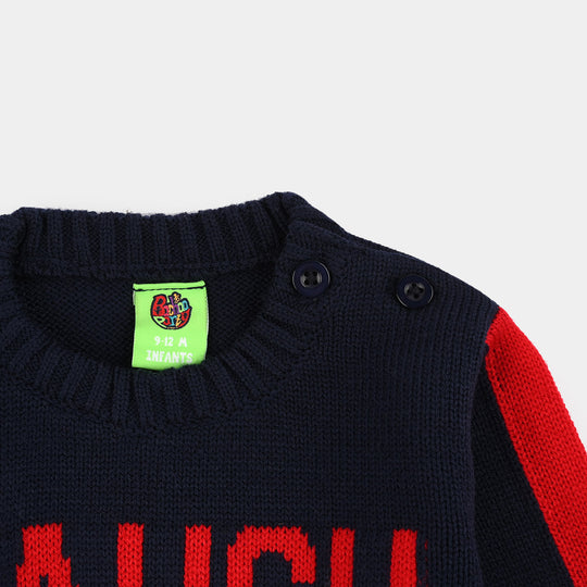 Infant Boys Acrylic Sweater - Laugh - Navy & Red