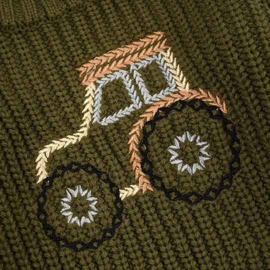 Infant Boys Sweater-Tractor - Olive.Green