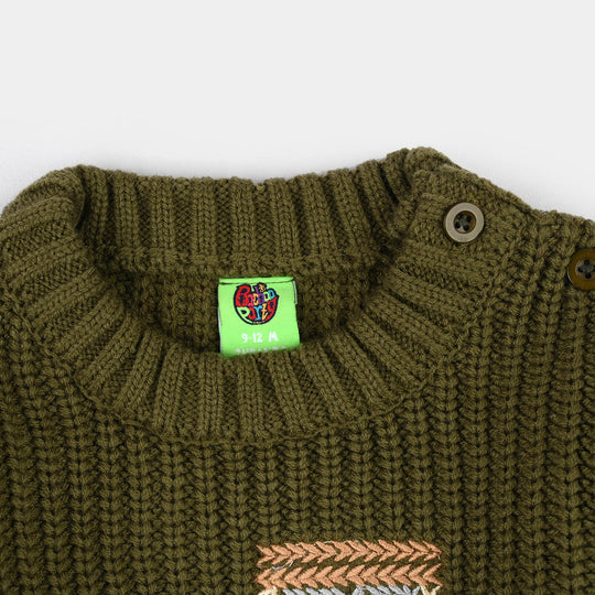 Infant Boys Sweater-Tractor - Olive.Green