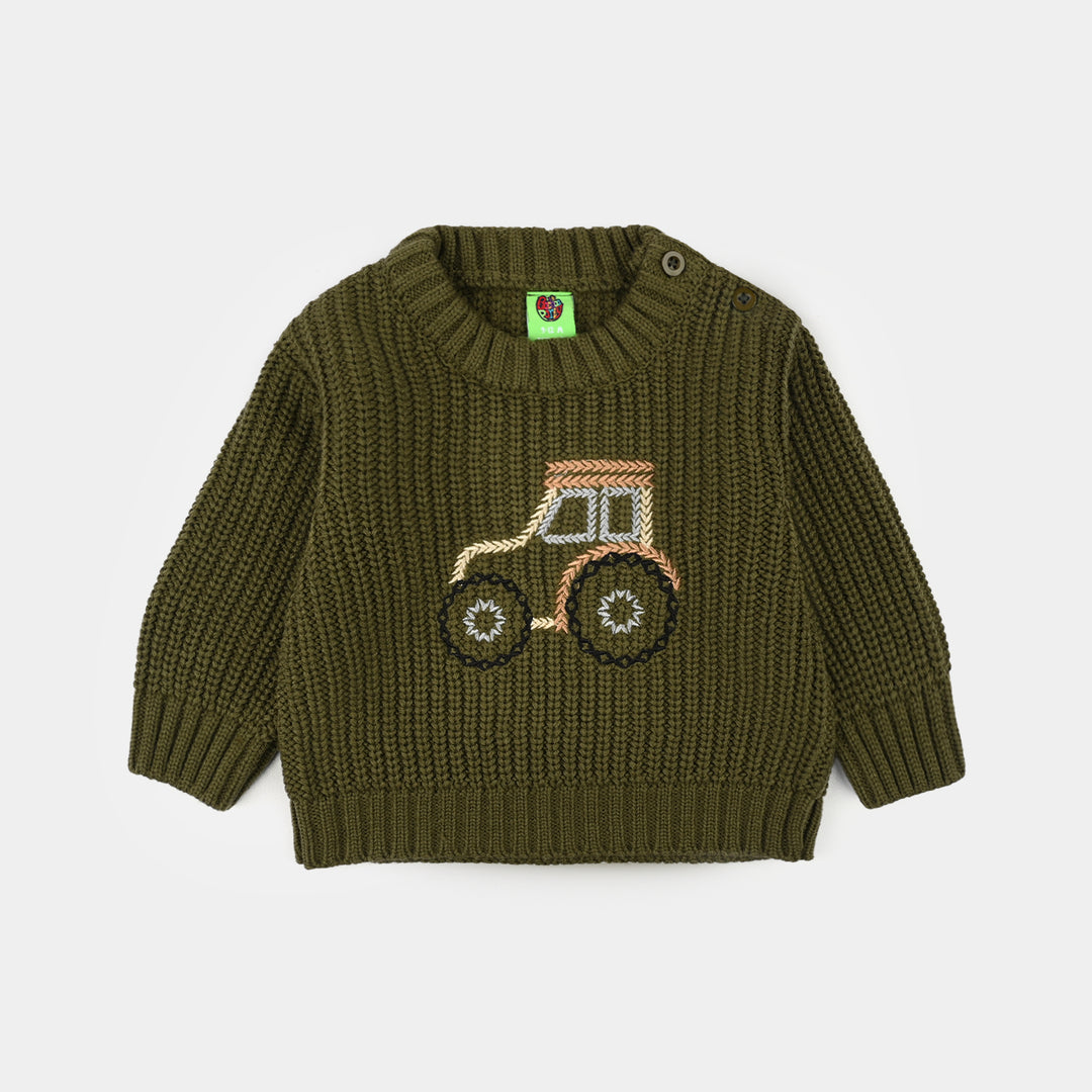 Infant Boys Sweater-Tractor - Olive.Green