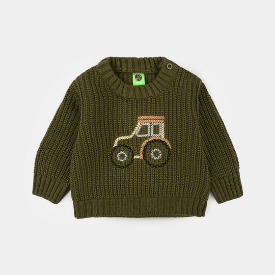 Infant Boys Sweater-Tractor - Olive.Green