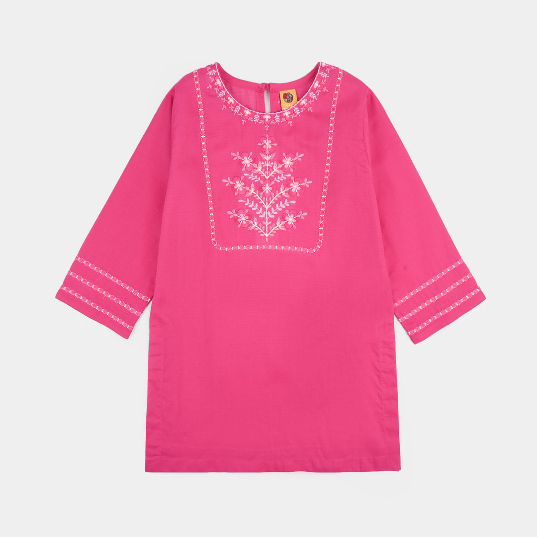 Girls Cotton Emb Kurti Atash- Bright Pink
