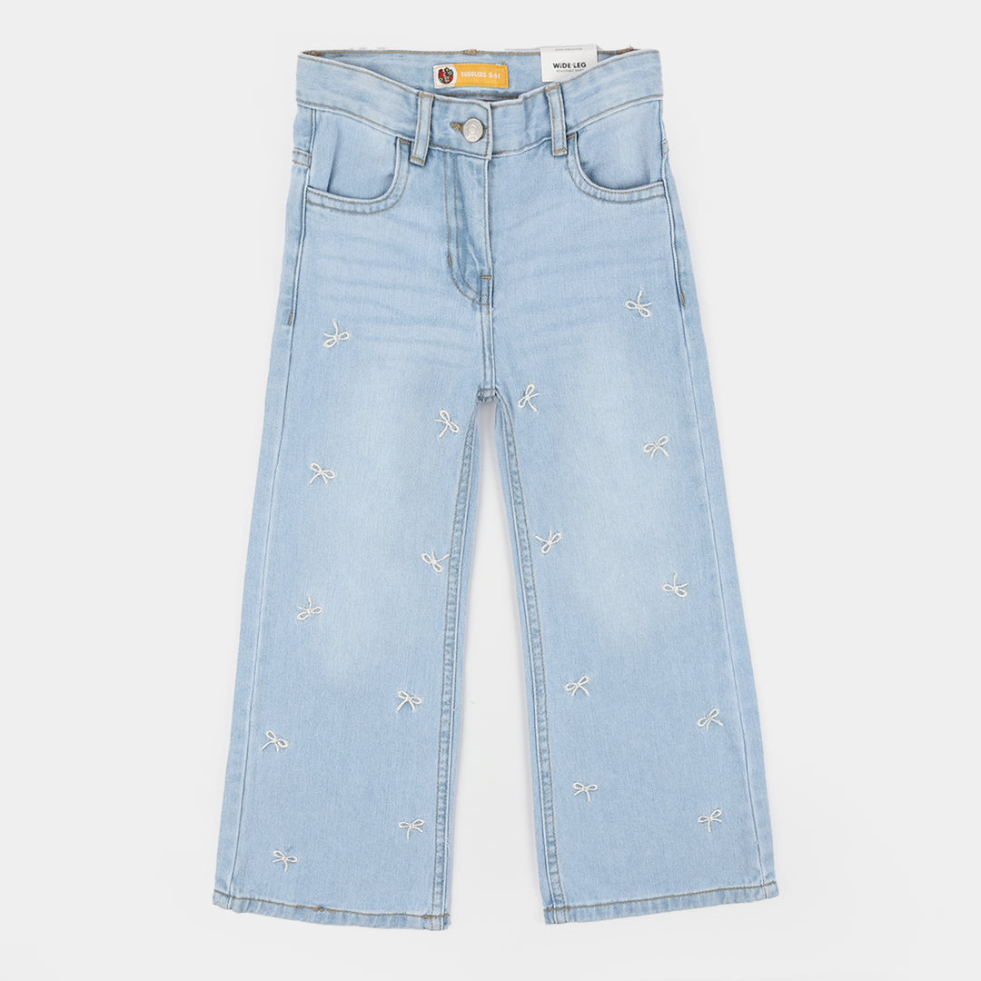 Girls Denim rigid Pant Bow-Light Blue