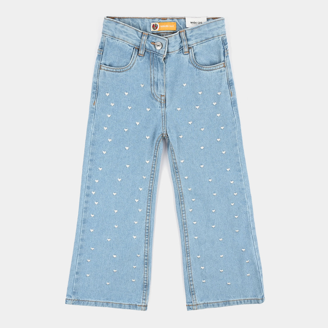 Girls Denim rigid Pant Hearts-Light Blue