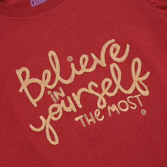 Girls Cotton Jersey T-Shirt Believe in yourself-RED