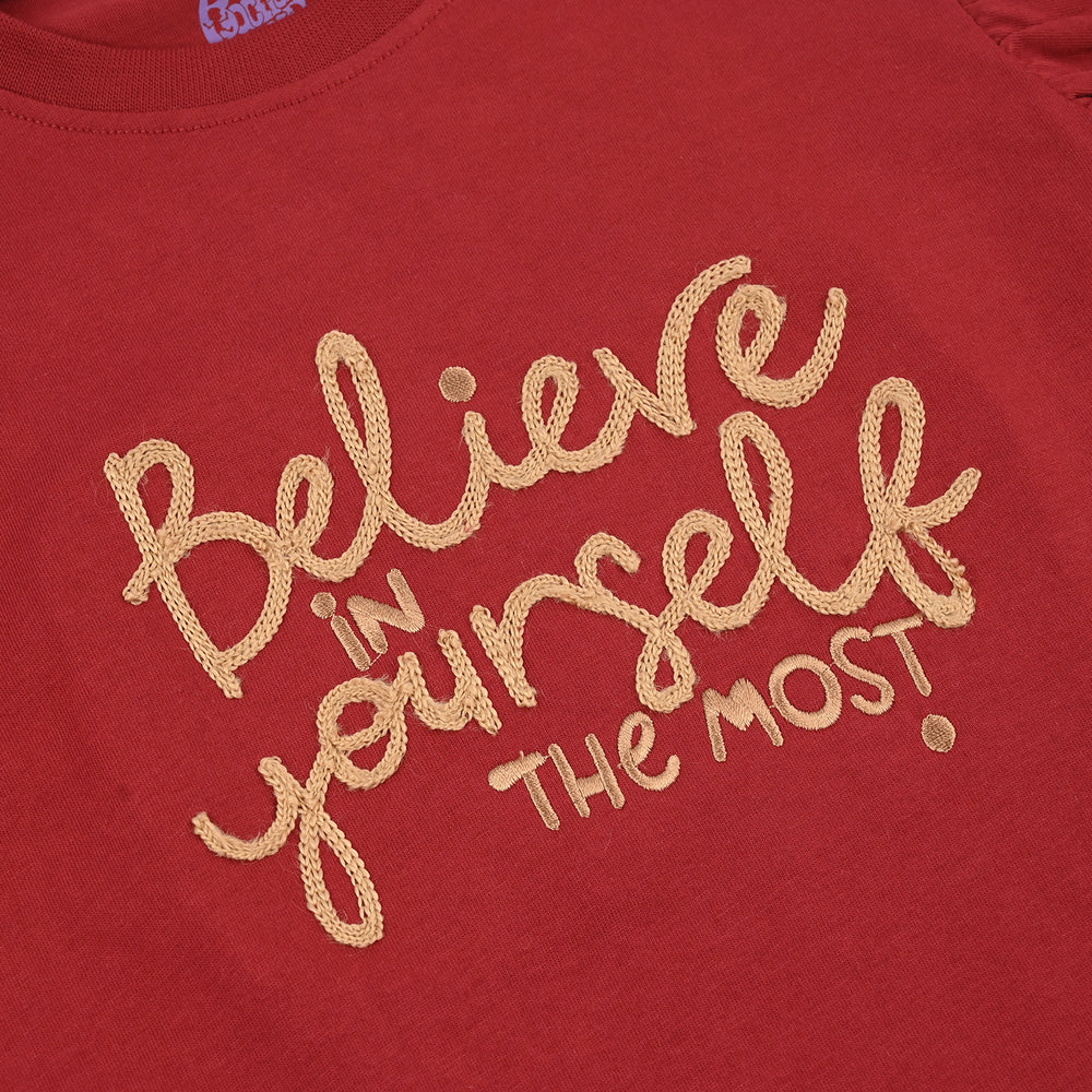 Teens Girls Cotton Jersey T-Shirt Believe in yourself-RED