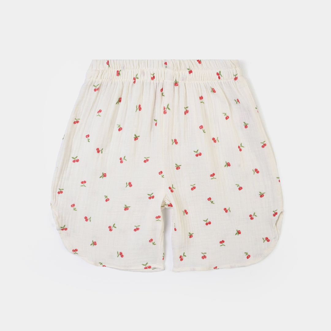 Girls Poly Crinkle Casual Short Pery-White