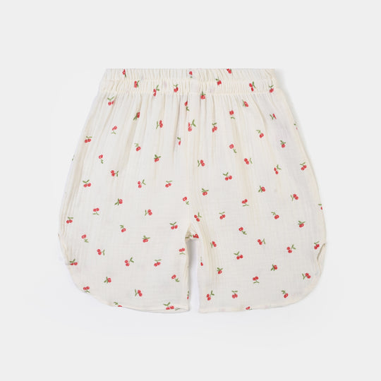 Girls Poly Crinkle Casual Short Pery-White